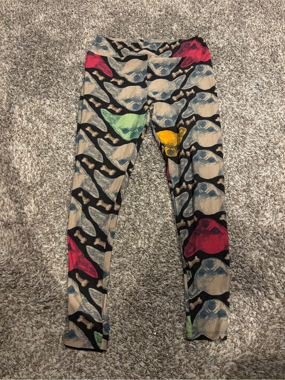 LuLaRoe Multicolor Chihuahua Patterned Leggings - Beige Base